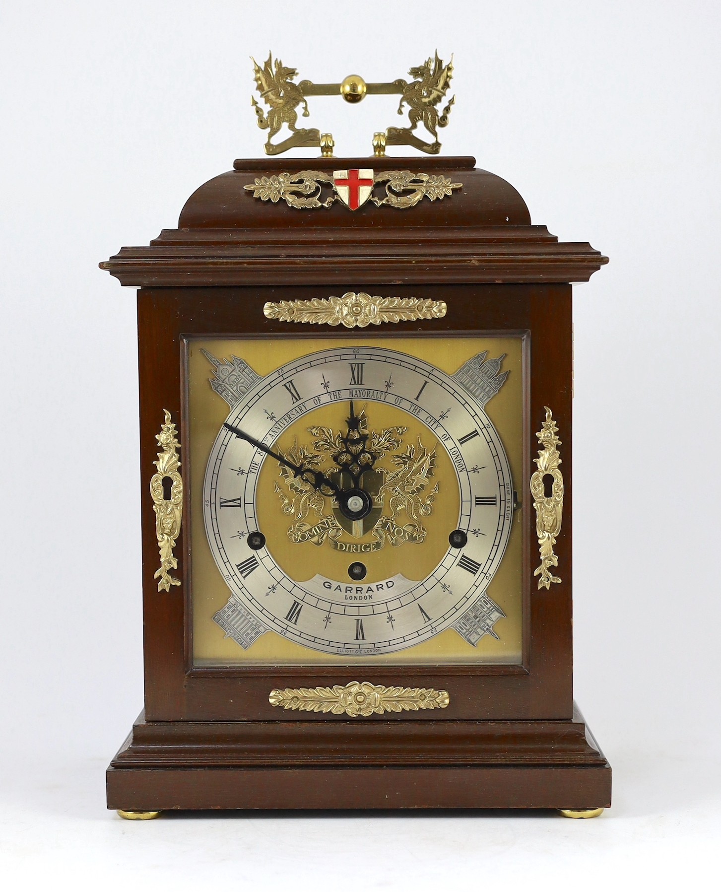 An Elliott for Garrards bracket clock, ’The 800th anniversary of the Mayoralty of the City of London’’ Height 37cms.